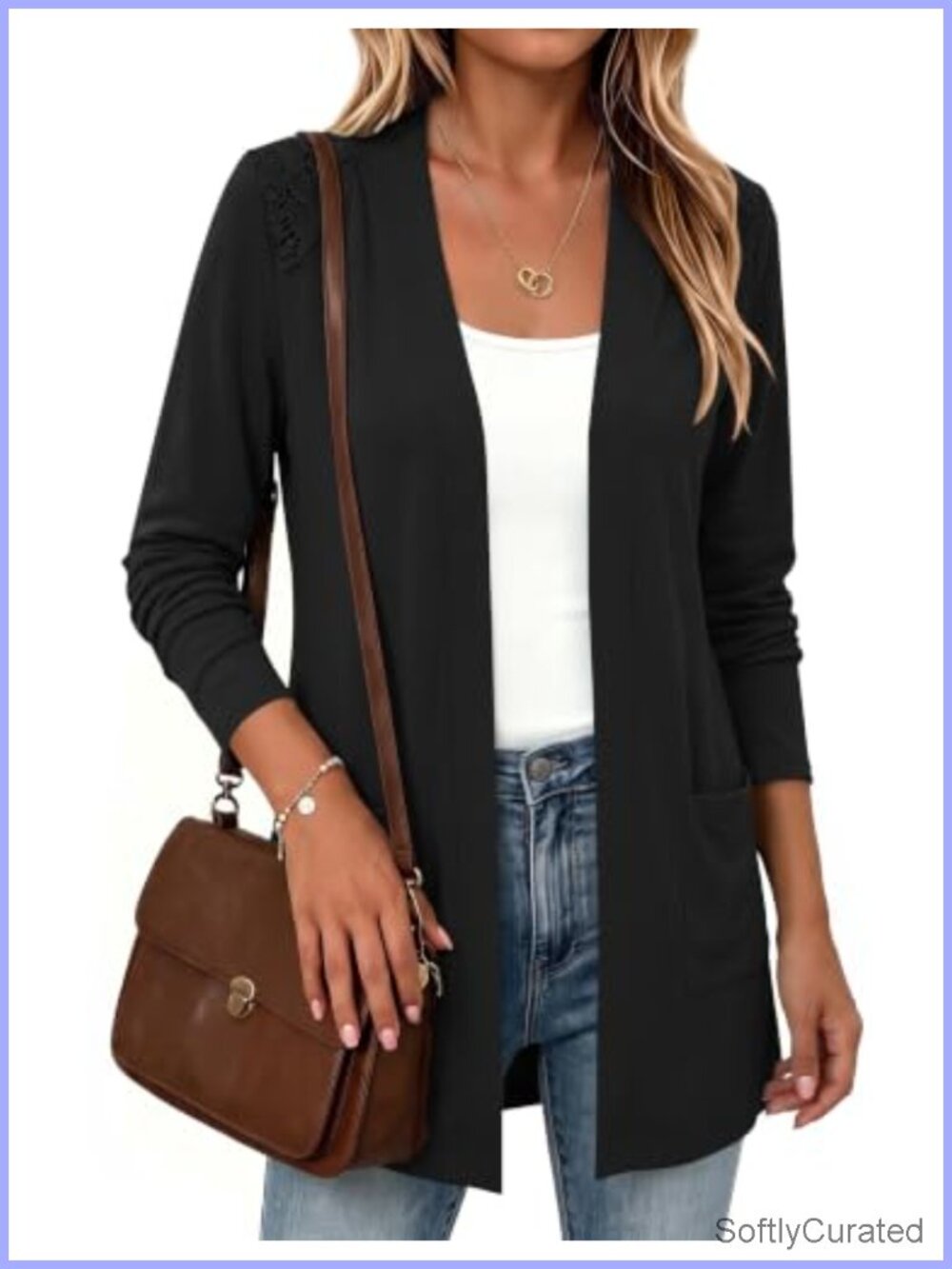 Womens Lightweight Open Front Lace Shoulder Cardigan Sweater